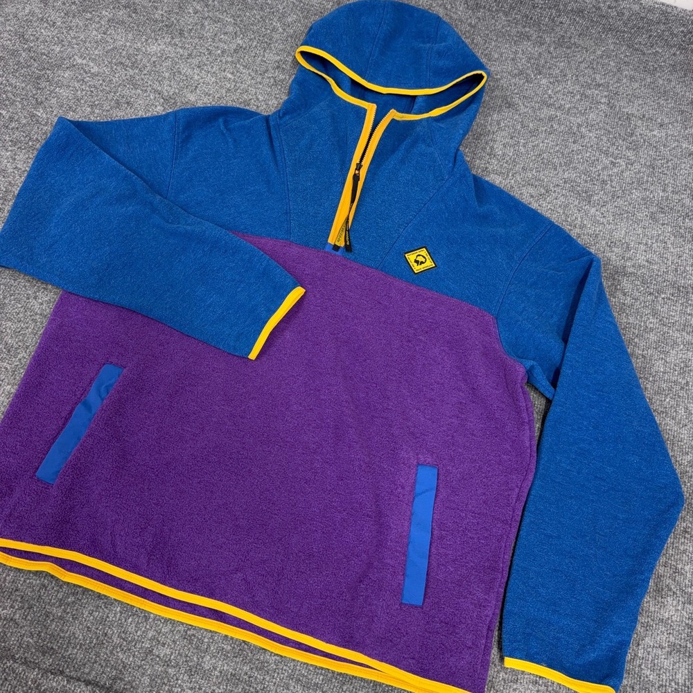 Outdoor Afro REI Co-op Fleece Hoodie Men Large Blue Purple Colorblock 1/4 Zip